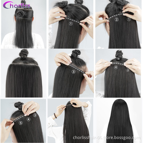 Wholesale Blonde Long 22'' Natural Wave One Piece Curly Ombre 5clips in Hairpiece Synthetic Clip In Hair Extensions For Women